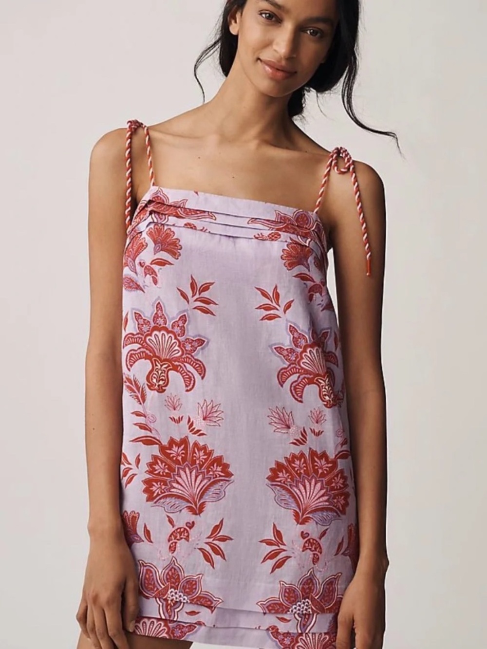 FARM Rio Lilac Porcelain Garden Euroflax Premium Linen Mini Dress original. $198